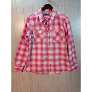 DIXXON Women Flannel Large Shirt Breast Cancer SURVIVOR Plaid Snap Front